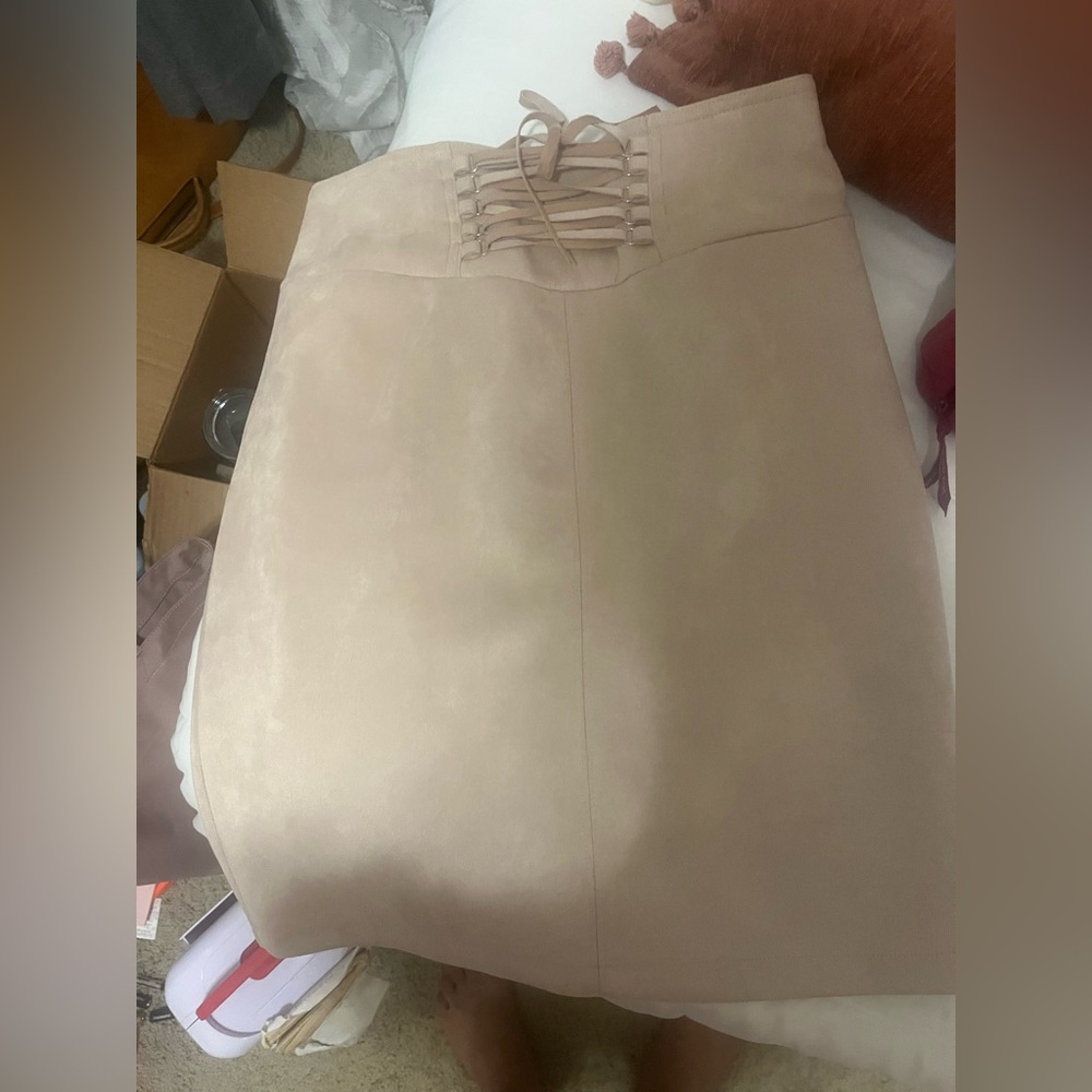 Charlotte Russe Nude Lace-Up Skirt hint of blush pink suede like y2k